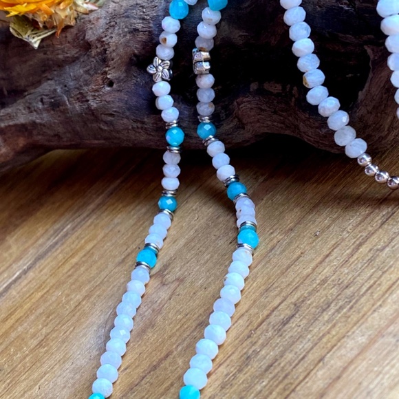 Moonstone + Amazonite + Blue Apatite Gemstone Necklace - Picture 3 of 10